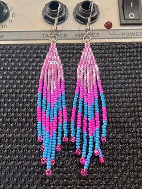 Cotton candy mermaid fringe bead earrings